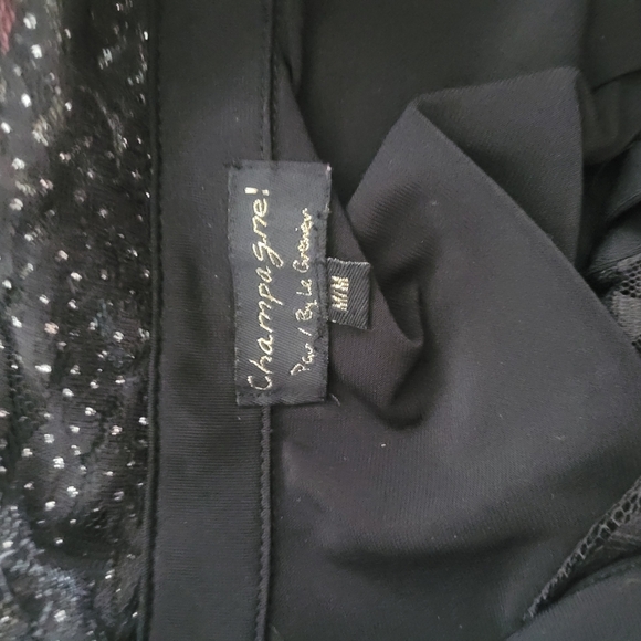 Champagne Black Lace Cropped Sleeve Top M - Picture 7 of 7